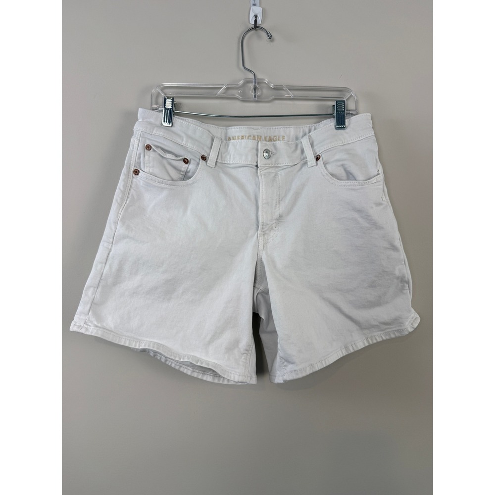 American Eagle Denim Shorts 8 White Stretch Mid Rise 5 Pocket Jean Shorts